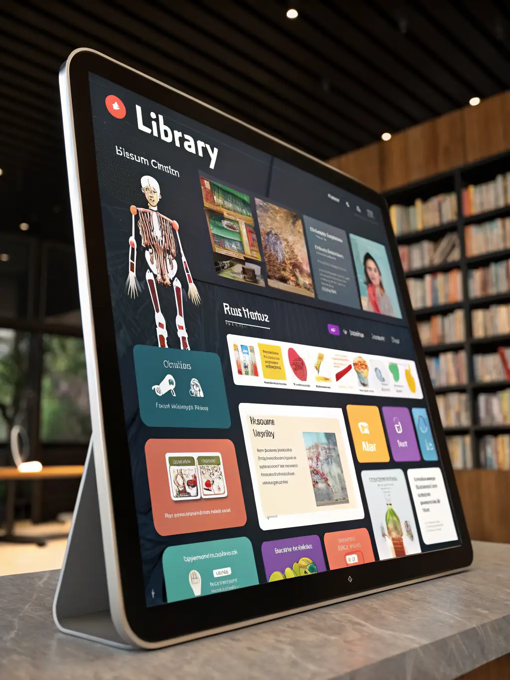 A digital interface displaying articles and videos about bone health and wellness, showcasing a comprehensive online library.